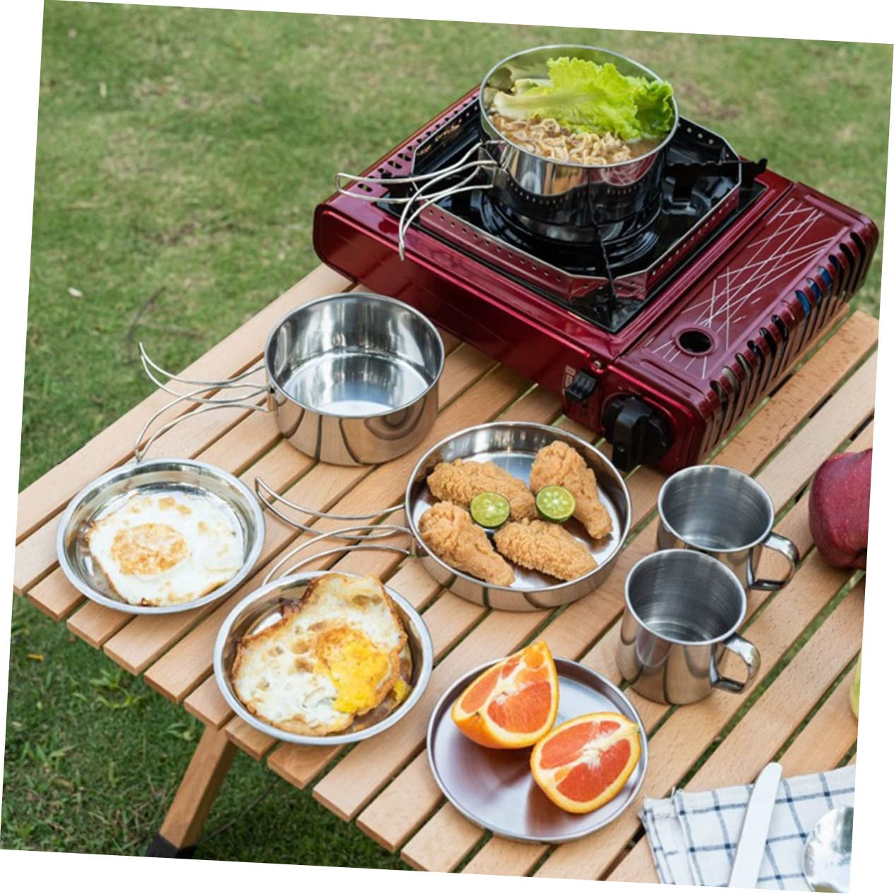 Happyyami Kit De Ollas Camping De Utensilios De Cocina para Acampar Acero Inoxidable Fácil De Limpiar