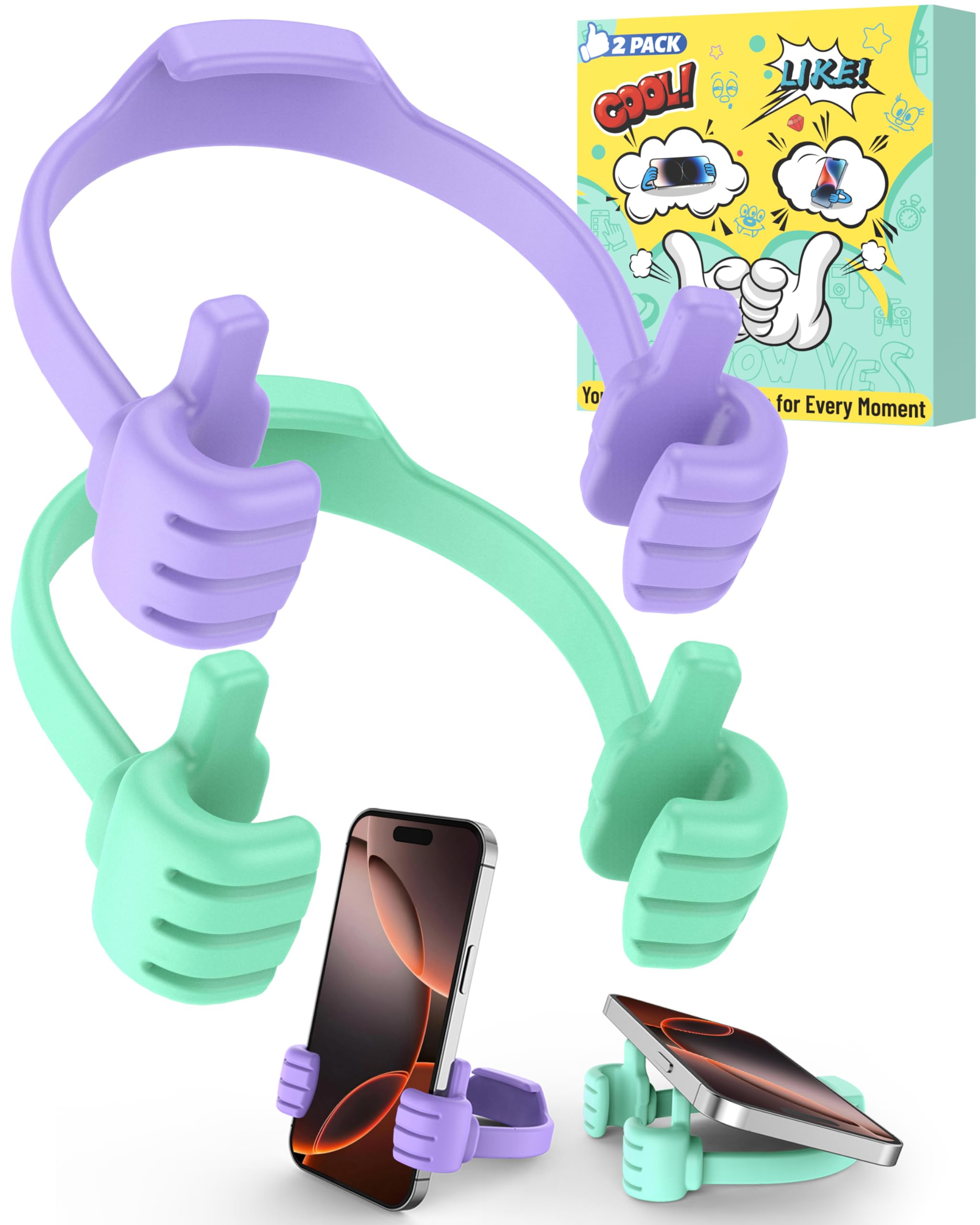 Stocking Stuffers for Teens Girls Boys: 2 Pack Thumbs Up Lazy Cell Phone Stand Hand Holder Funny Useful White Elephant Gifts for Adults Women Teen Girl Gifts Trendy Stuff Teenage Boys Girls Gift Ideas