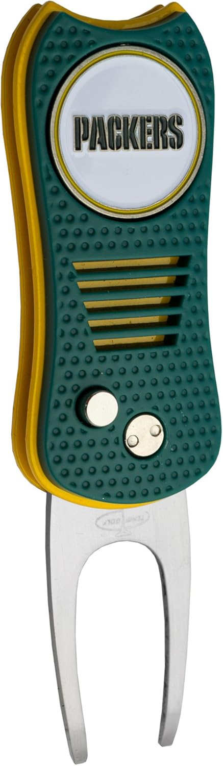 Team Golf NFL Switchblade Divot Tool with Double-Sided Magnetic Ball Marker, Features Patented Single Prong Design, Causes Less Damage to Greens, Switchblade Mechanism