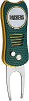 Team Golf Ferramenta NFL Green Bay Packers Switchblade Divot com marcador magnético de dupla face, possui design patenteado de pino único, causa menos danos aos verdes, mecanismo de canivete
