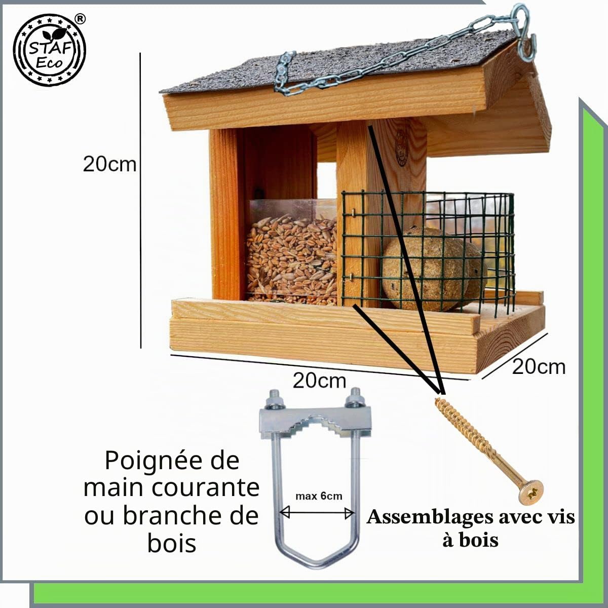 Mangeoire pour Oiseaux pour Balcon résistante aux intempéries Faite à la Main avec Support de Balcon, Taille de 30 à 60 mm À Suspendre Décoration Imperméable