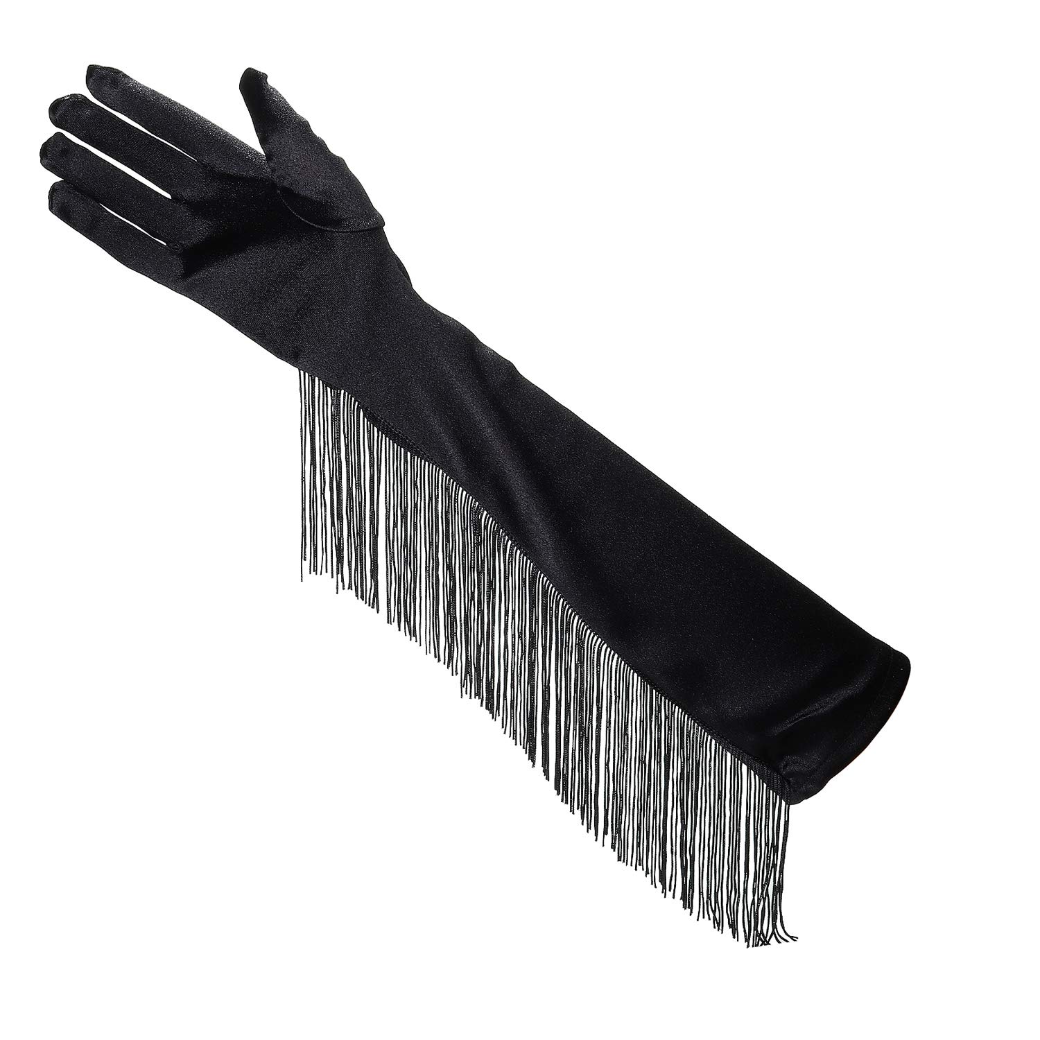 RUNHENG Long Opera Party 1920s Satin Gloves Stretchy (Black)