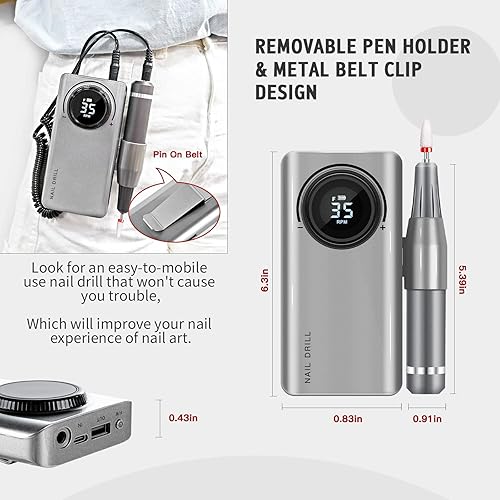 Miniatura 6 de SAVILAND Taladro de uñas eléctrico de 35000 RPM: lima de uñas eléctrica recargable con 12 puntas de uñas para uñas acrílicas, herramientas