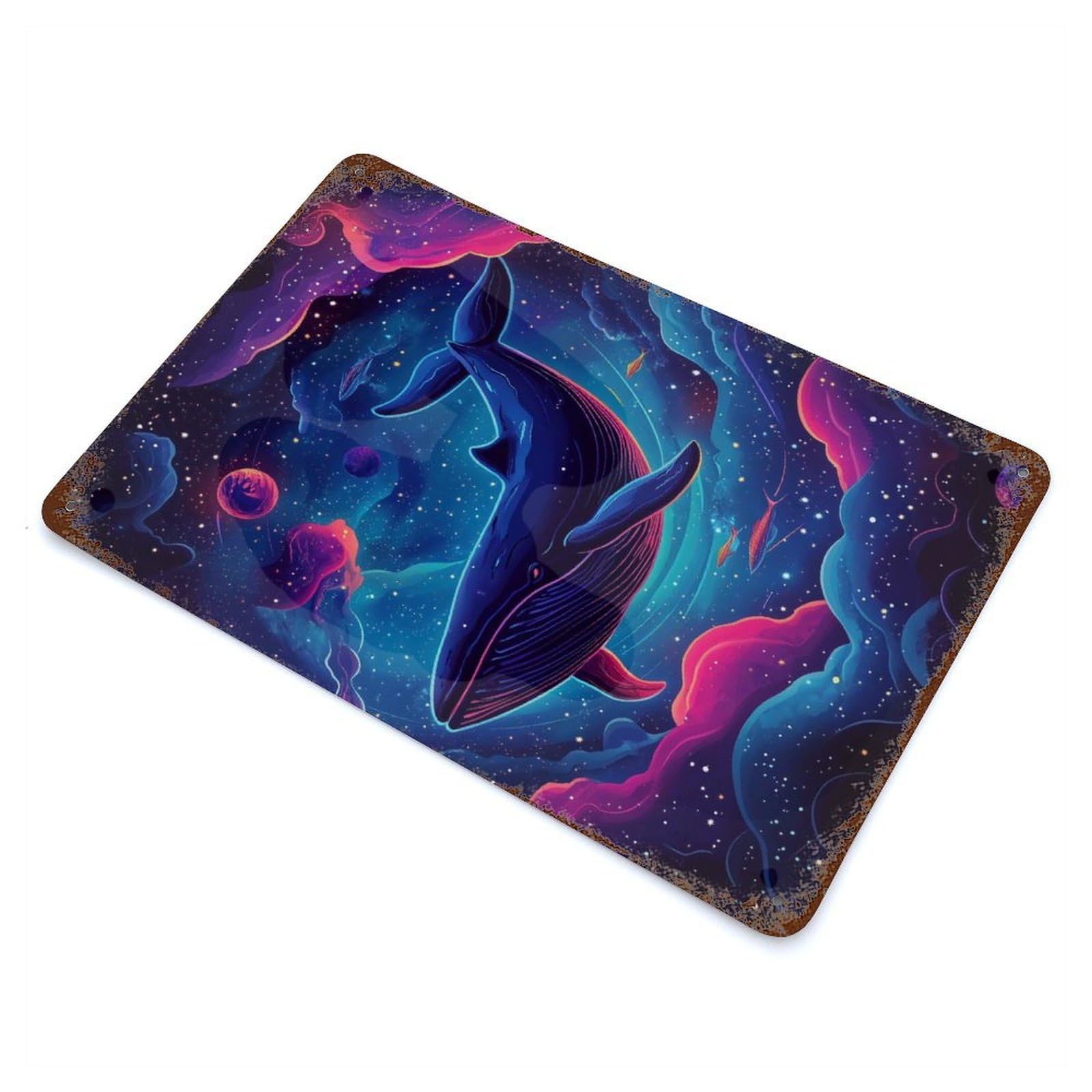 Whale in Space Rust Effect Tin Sign 11.8"x7.9", Farmhouse Wall Decor for Farmhouse, Kitchen And Entryway Decor