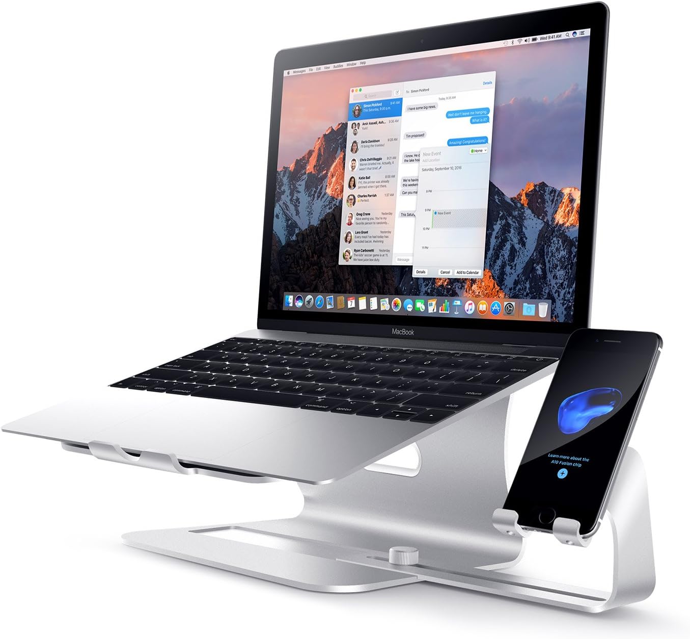 2 in 1 Laptop and Phone Stand - Bestand Aluminum Cooling Computer Stand: [Update Version] Stand, Holder for Apple MacBook Air, MacBook Pro, All Notebooks, iPhone Series, Silver (Patented)