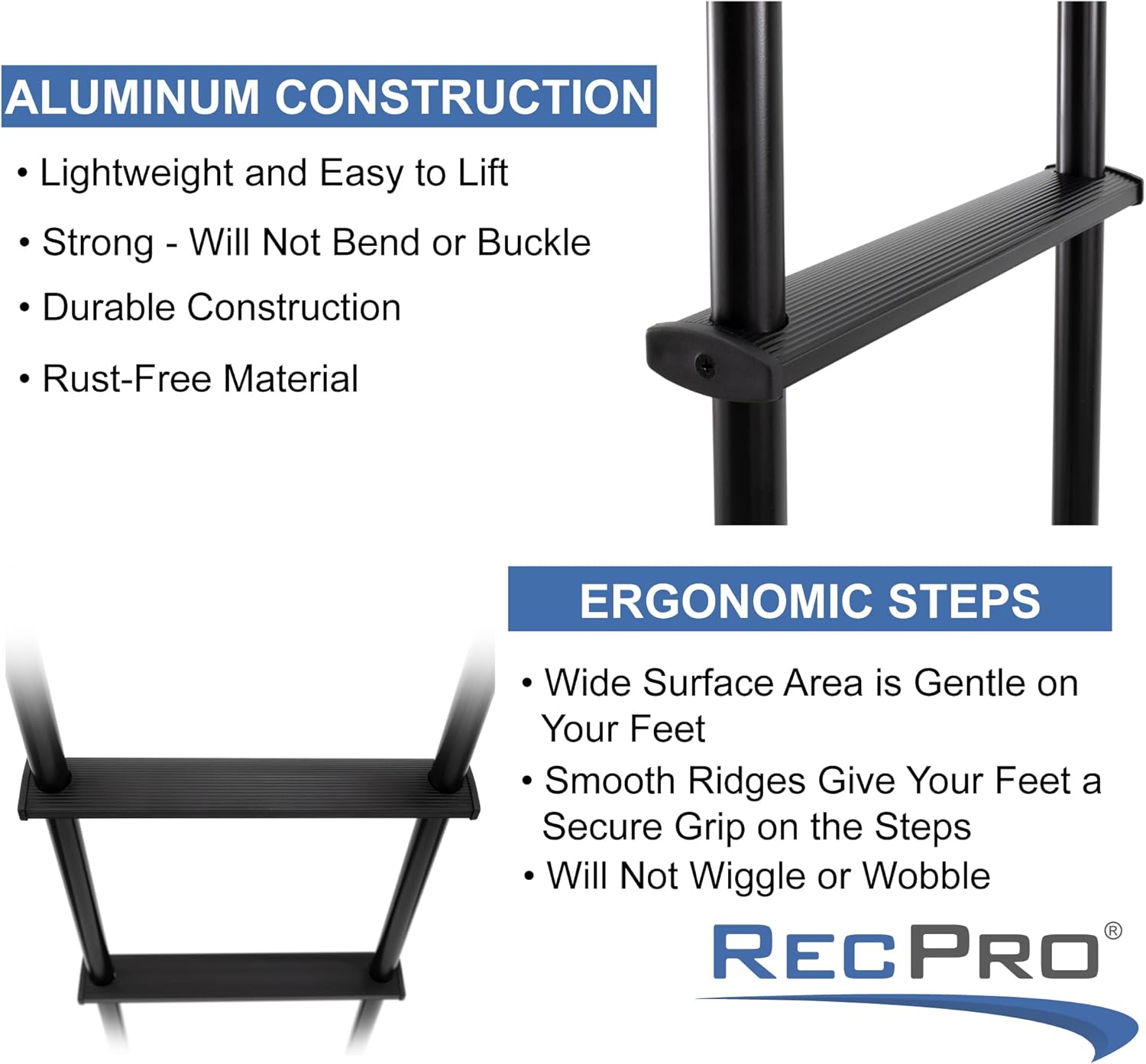 RecPro Universal RV Ladder Extension for RV Exterior Ladders | 3 Step 48" Tall (Black)