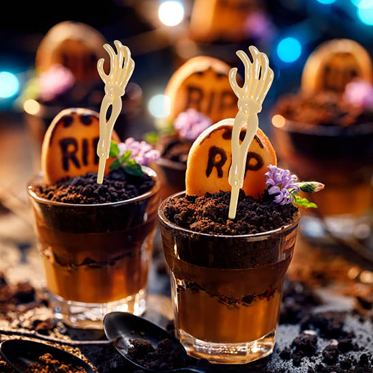 4E's Novelty 72 Pcs Plastic Skeleton Zombie Hand Cupcake Toppers - 5' Zombie Hands Cake Topper, Halloween Decor, Party Supplies