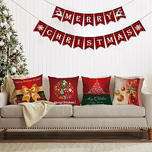 Miniatura 6 de YeeJu Juego de 4 fundas de almohada decorativas de Navidad, fundas de almohada de terciopelo, fundas de almohada de Navidad, rojo y verde, fundas de