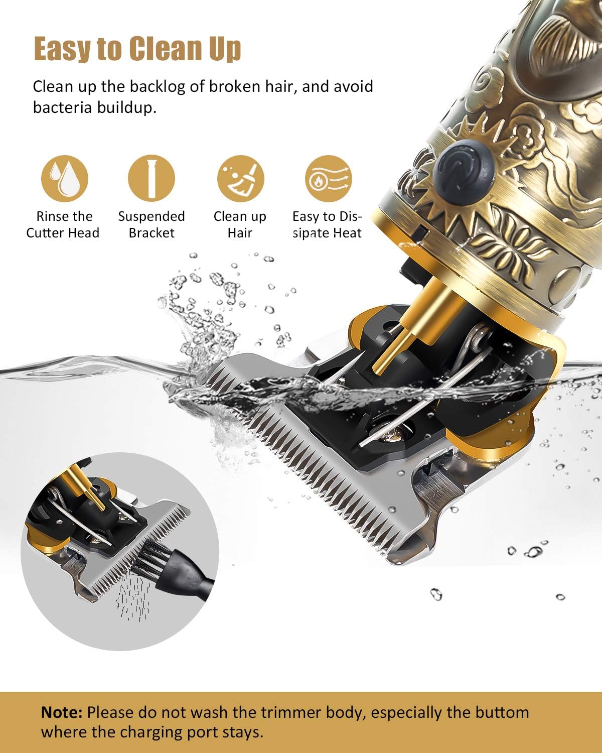 Qhou Upgraded T Blade Hair Trimmer for Men, Cordless Electric Hair Clippers, Zero Gapped Detail Barbershop Beard Shaver Rechargeable Hair Clippers with Limit Combs Guards & LED Display - Bronze
