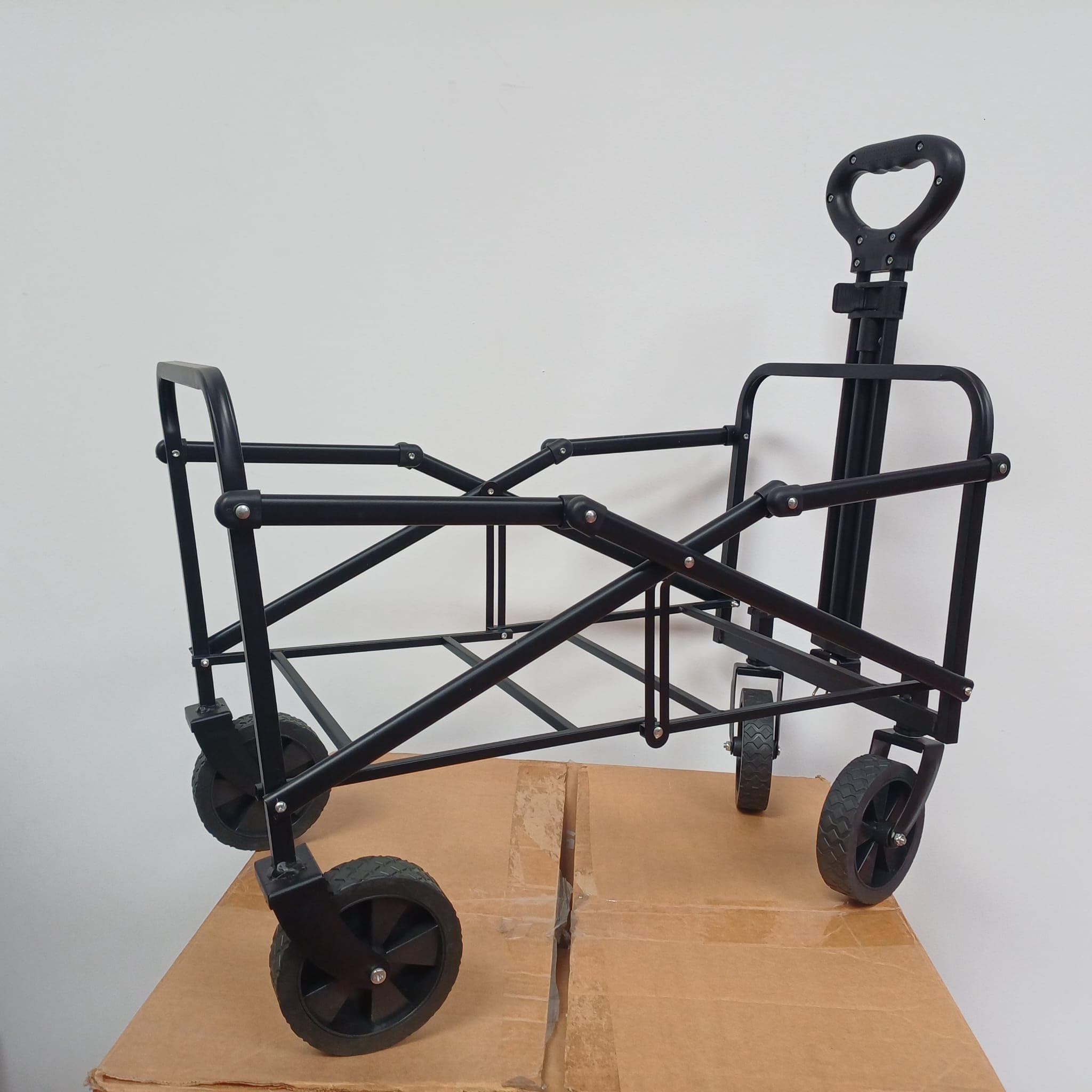 Carro de Mano Plegable con Ruedas | Carrito Multiusos Ideal Playa, Compra, Jardín o Camping | Carga hasta 60kg | Asa Ajustable | Auxiliar | Transporte Todoterreno de Herramientas o Juguetes