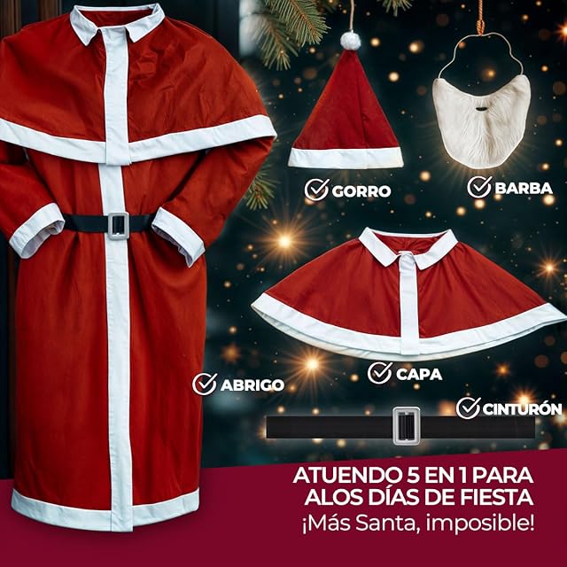 Foto 2 de 8 de Detex Disfraz de Papá Noel Adulto 5 Piezas Talla Única M-XXL