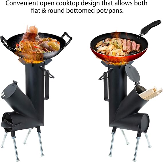 ROCKET STOVE is the perfect wood stove. A portable wood-burning camping stove with a fire poker. For camping gear & survival gear, backyard cooking. Camping grill, outdoor events. (Elite)