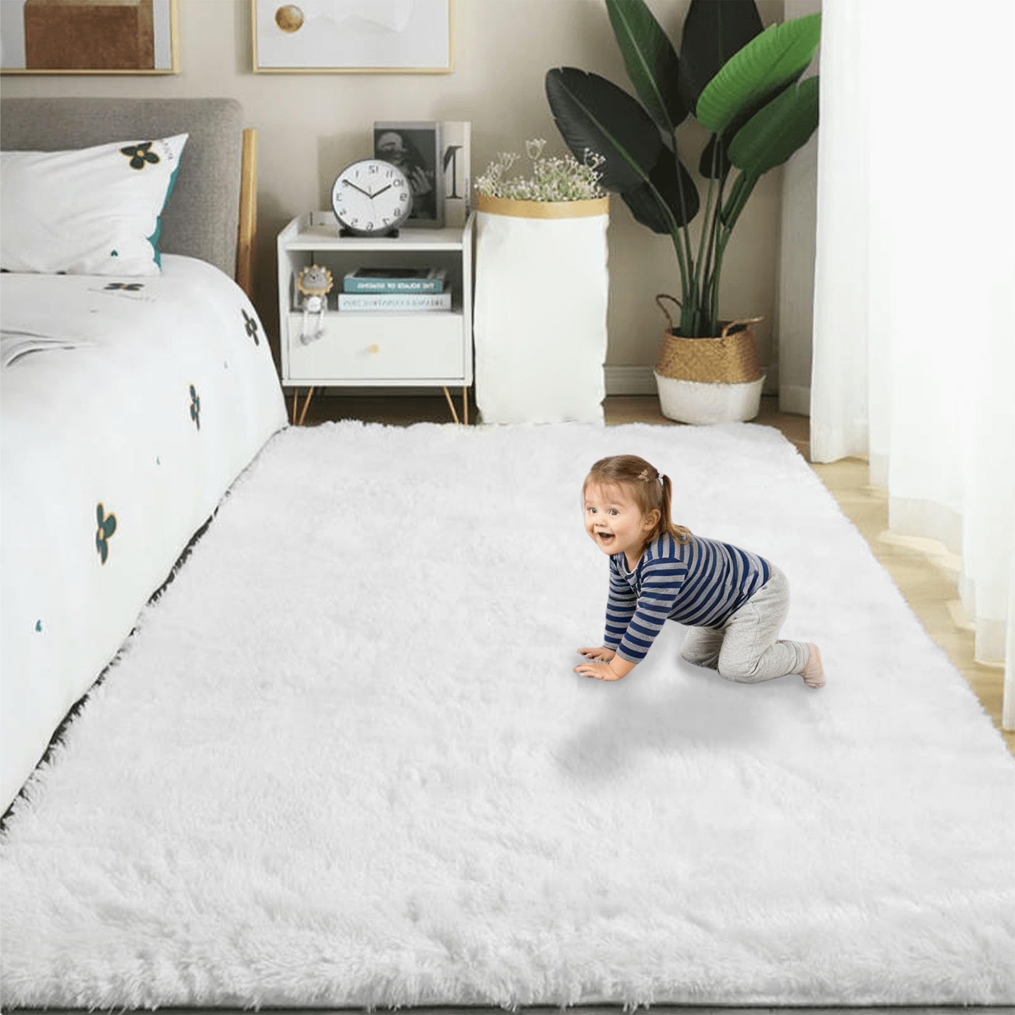 Tapis de salon pelucheux blanc 200x240 pour cocooning en famille