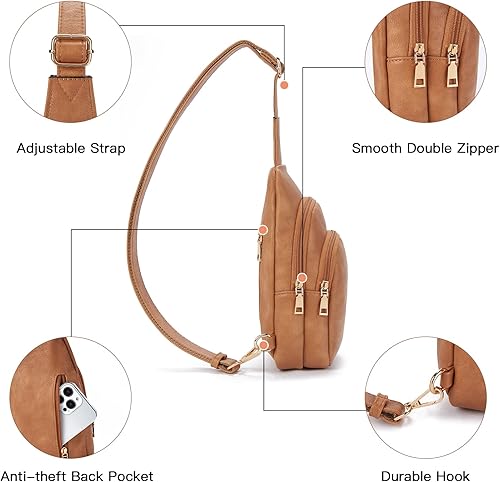 Miniatura 4 de Telena Riñonera pequeña de cuero para mujer riñonera cruzada para mujer 3-camel Brown Riñoneras de moda