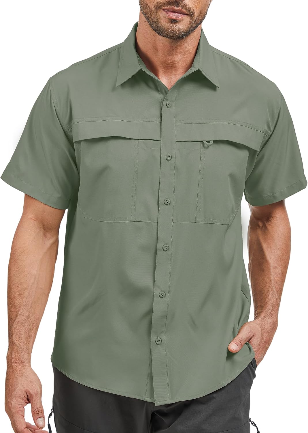 Men's Quick-Dry Hiking Shirts Short Sleeve, Travel Sun Protection Shirts, Mens Safari Cargo Shirt for Fishing Camping