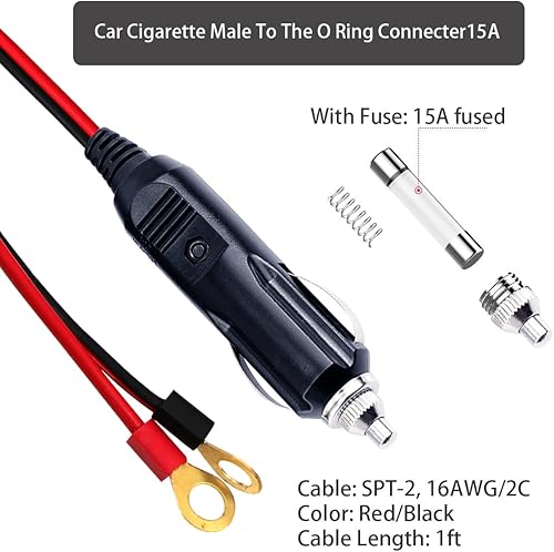 Miniatura 6 de KUNCAN Cable de extensión de arnés de terminal de encendedor de cigarrillos macho a junta tórica  Cable adaptador de cable de alimentación de 12
