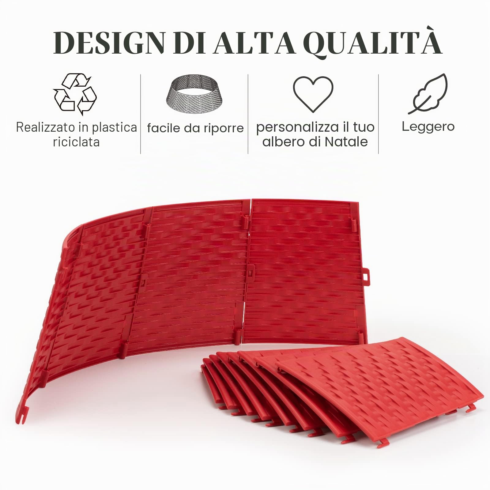 Gonna rotonda per albero di Natale – Collare per albero di Natale robusto e durevole – 23,1 cm H 57,9 cm sopra e diametro inferiore 71,1 cm, design intrecciato, gonna per albero di Natale – 12 anelli