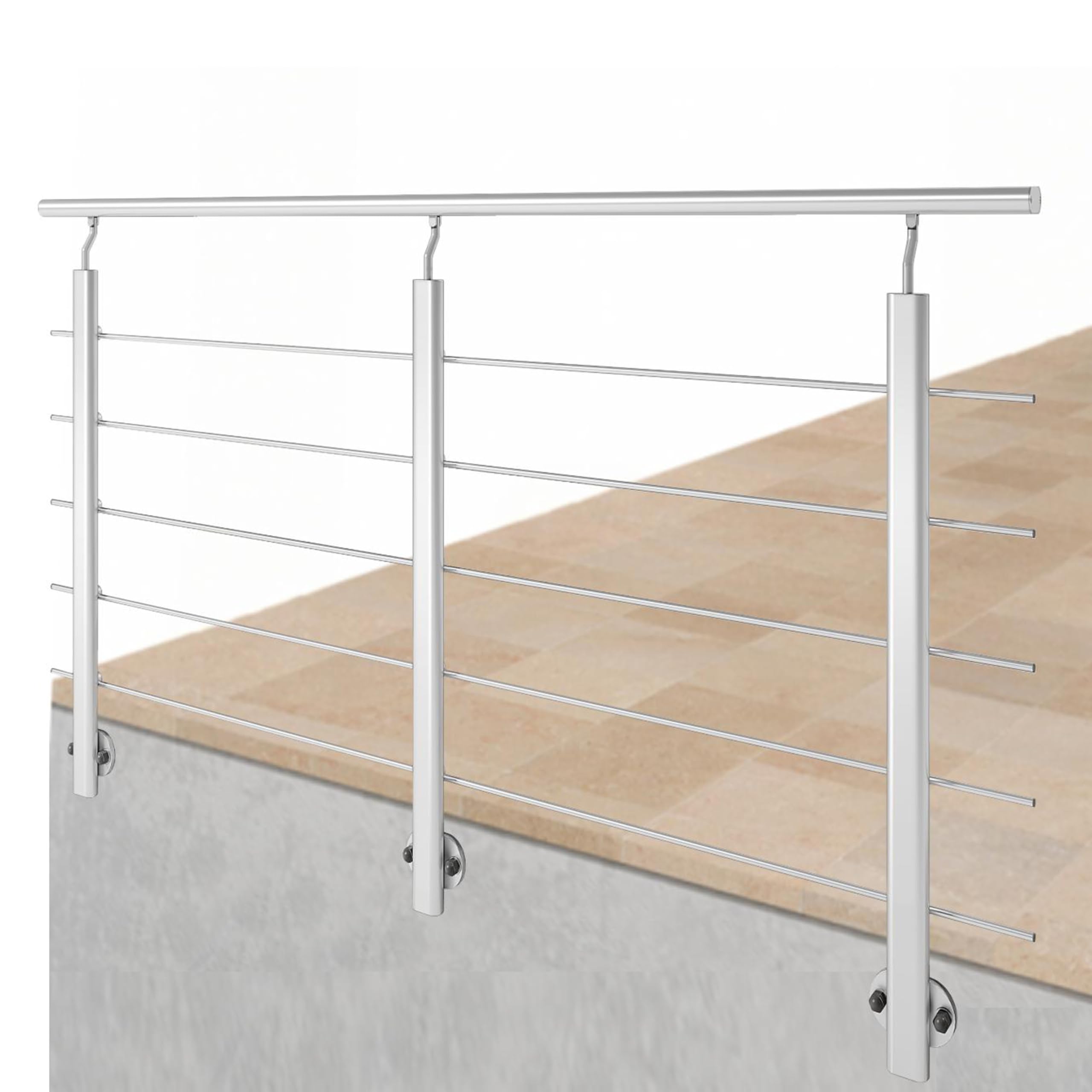AICA Barandilla de aluminio - barandilla de escalera con 3 postes para interior y exterior escaleras, parapeto, balcón - fijaciones lateral (200cm)