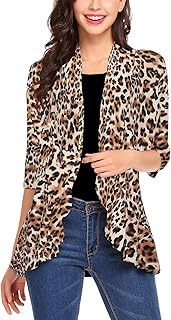 Zeagoo Women's Open Front Cardigan 3/4 Sleeve Draped Ruffles Soft Knit Sweaters