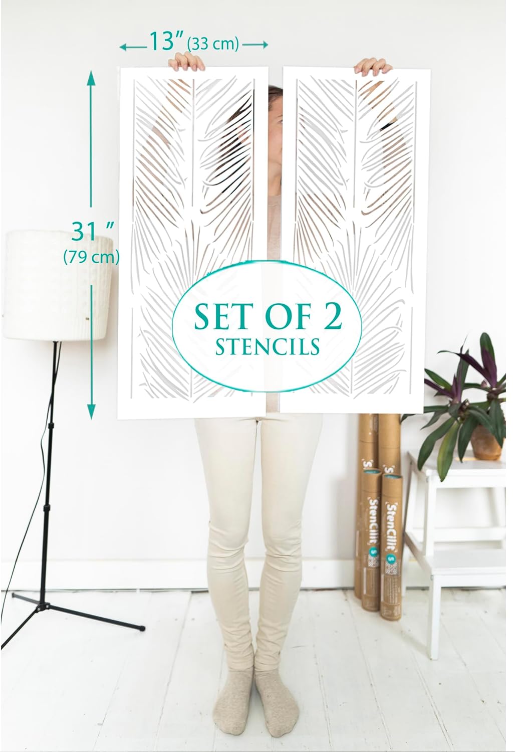 STENCILIT® Palm Leaves Wall Stencils - 2 Pack 31x13 in Stencil, Modern Wall Stencil for Painting Large Pattern, Palm Frond, Huge Stencil Leaves