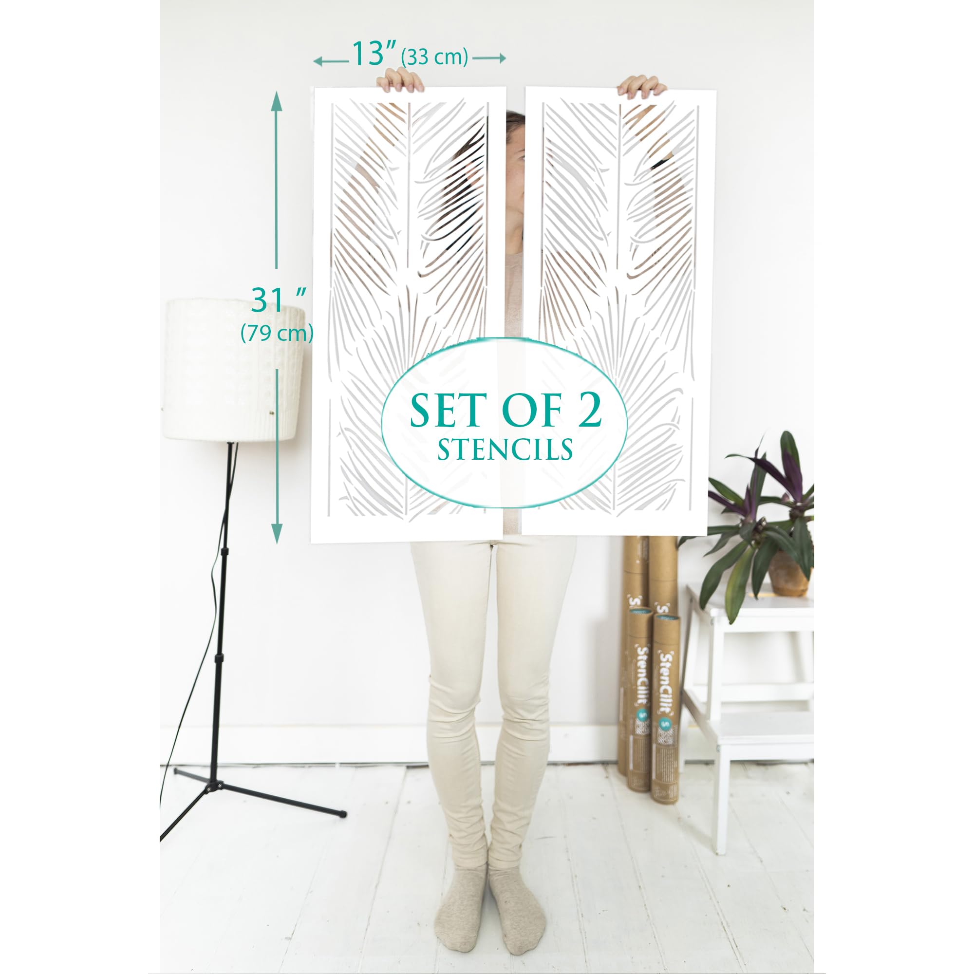 STENCILIT® Palm Leaves Wand Schablonen - 2er-Pack 79x33 cm, Moderne Schablone zum Malen großer Palmenmuster, Riesige Blätter