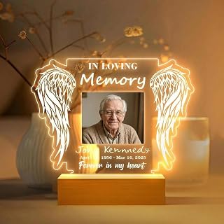 Personalized LED Picture Frame Memorial Gifts for Loss of Loved One, Sympathy for Dad Mom Husband Sister Friend, Funeral Mourning Ideas with Custom Photo Memory (Memory Wing)