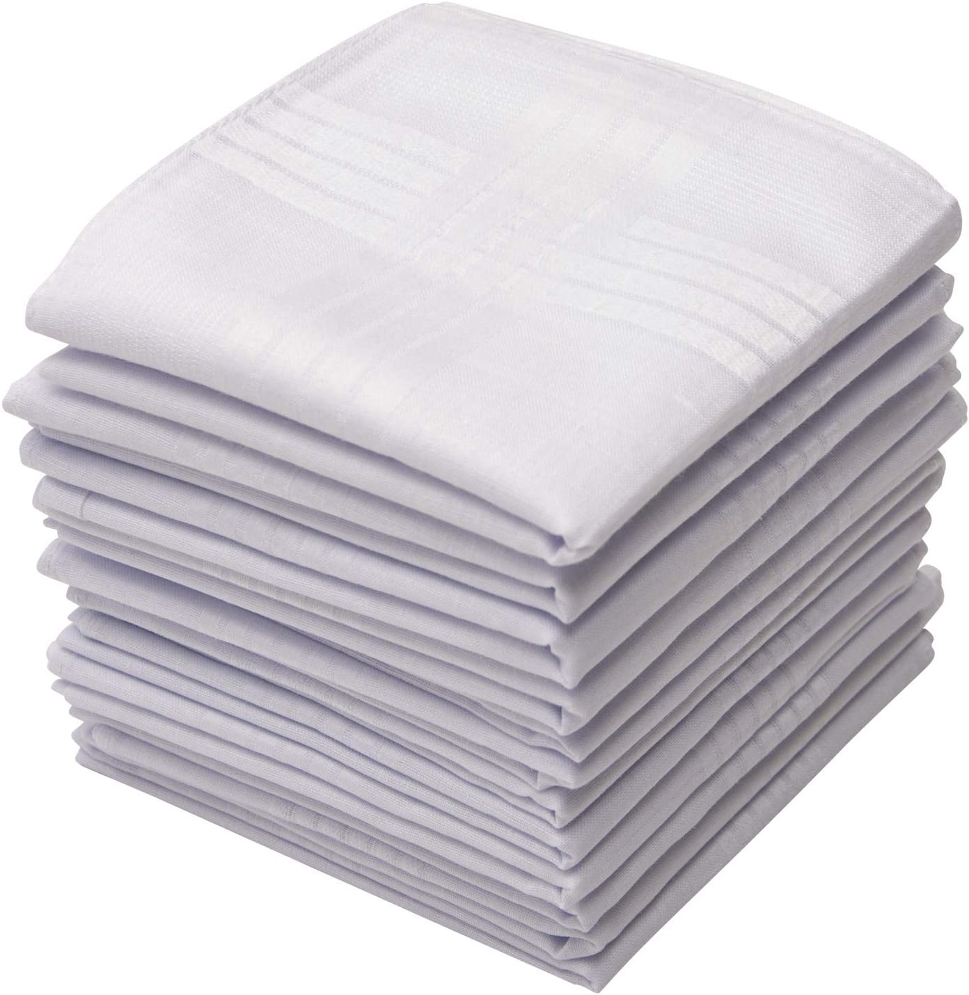 12 Pack Handkerchief (Permanent Press White with Satin Cord, 16" x 16")