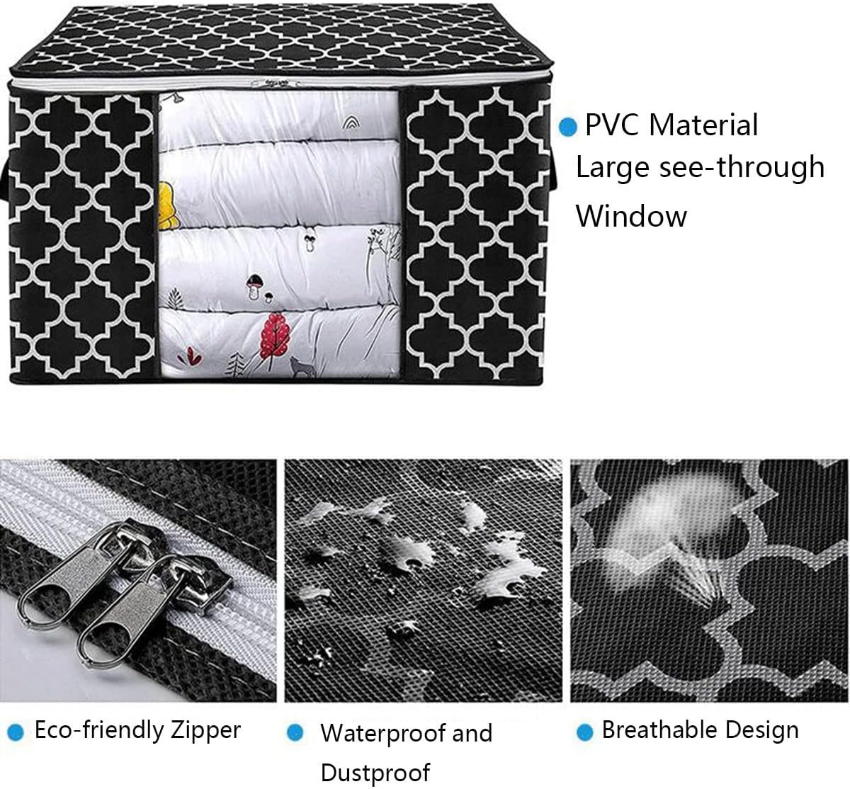 衣類オーガナイザー 3個パック 防水 折りたたみ式 キルト収納バッグ クローゼットオーガナイザー 収納 透明窓付き 寝具 毛布 掛け