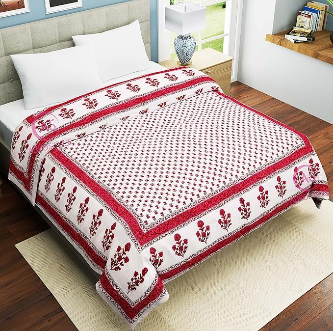 Image of EMIOUR 400 TC Pure Cotton Soft Jaipuri AC Quilt /Razai /Rajai Floral Print,Jaipuri Razai Cotton Quilt for Winter,Lightwieght Jaipuri Razai (Design 12, Double Bed)