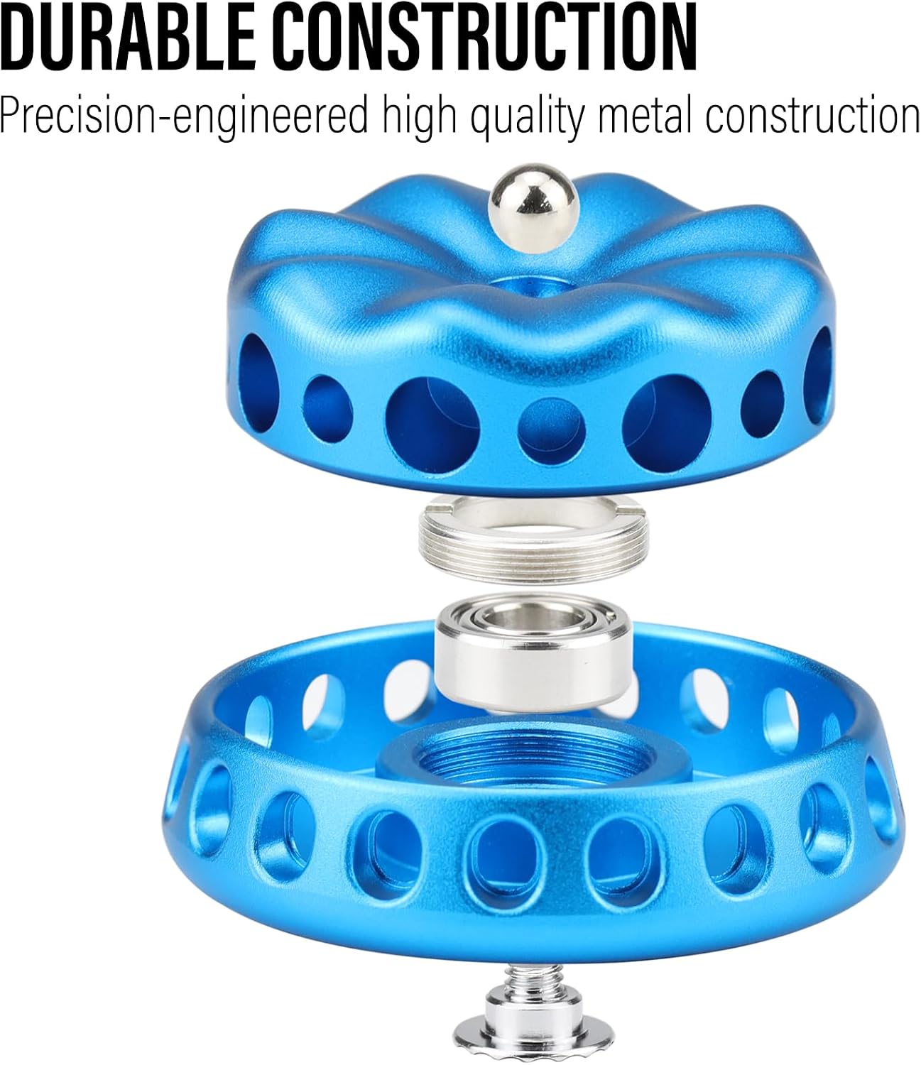FREELOVE Flower Design Metal Fidget Spinners for Adults, Premium Silent Bearing, DIY Expand to Wind Chime Coin, Desktop Spinning Top, Ratchet Slider Toy (Aluminum Alloy, Blue)