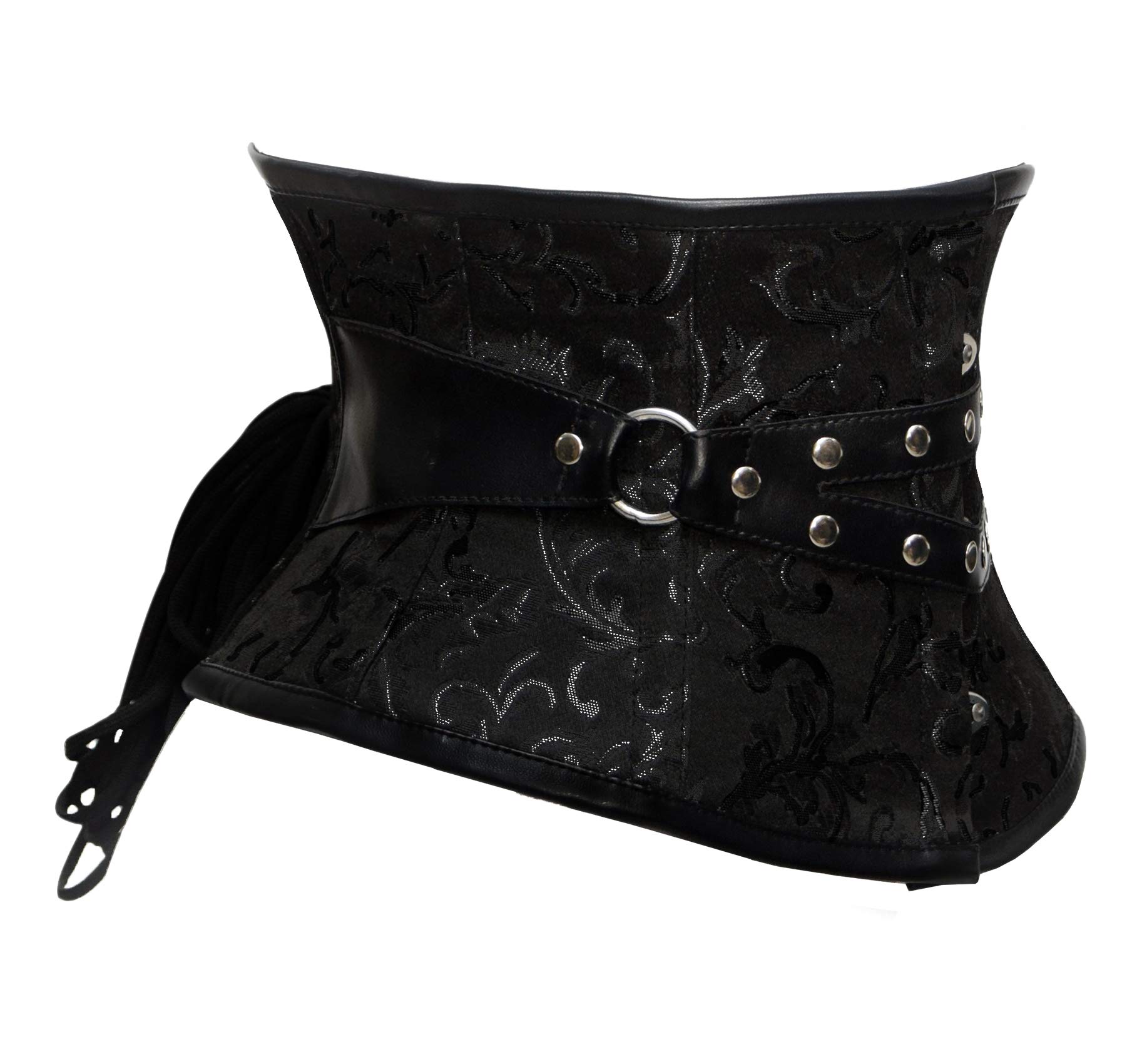 Double Steel Boned Waist Training Brocade & Faux Leather Underbust Tight Shaper Corset #8701