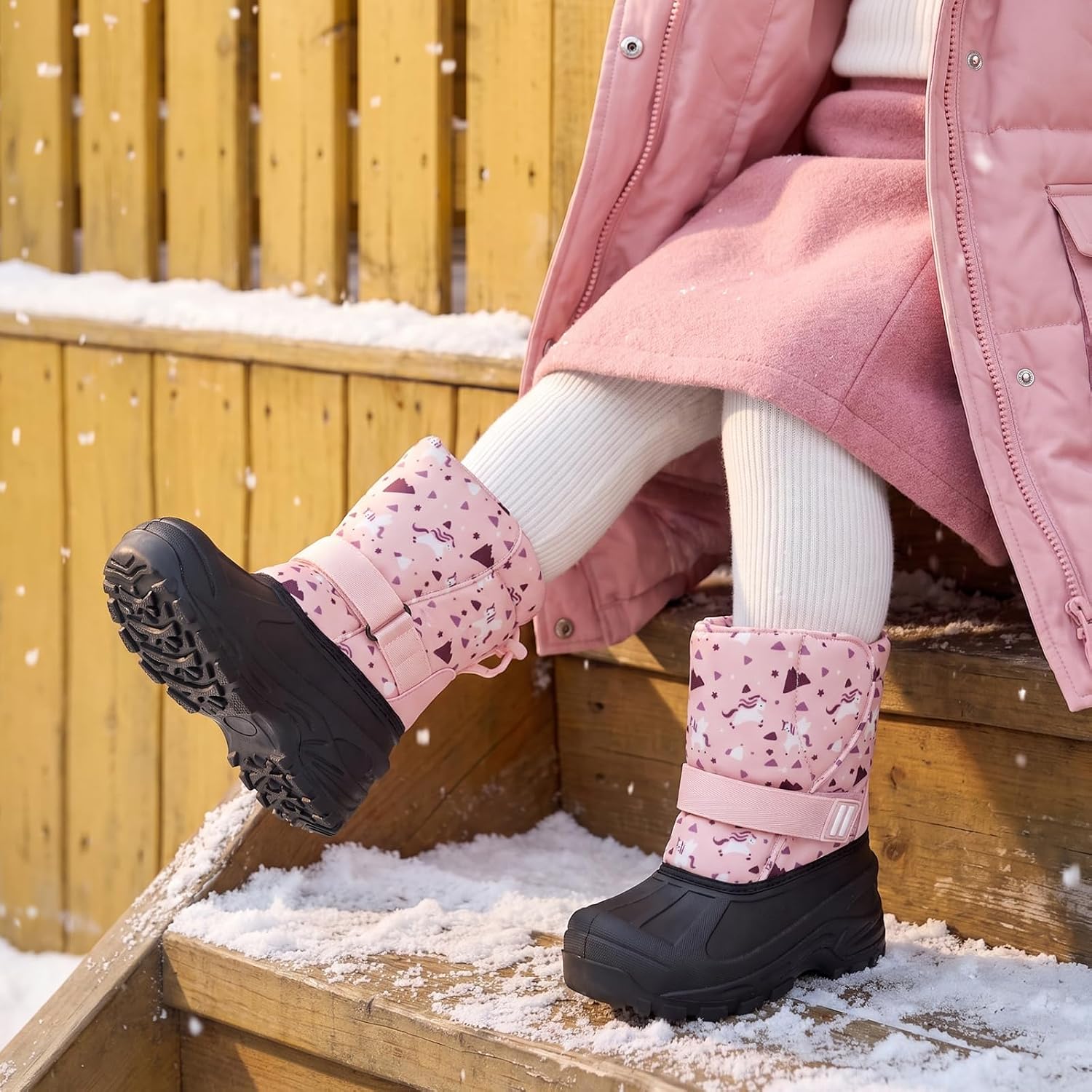 MORENDL Kids Winter Snow Boots Waterproof Boys Girls Faux Fur Toddler Boots