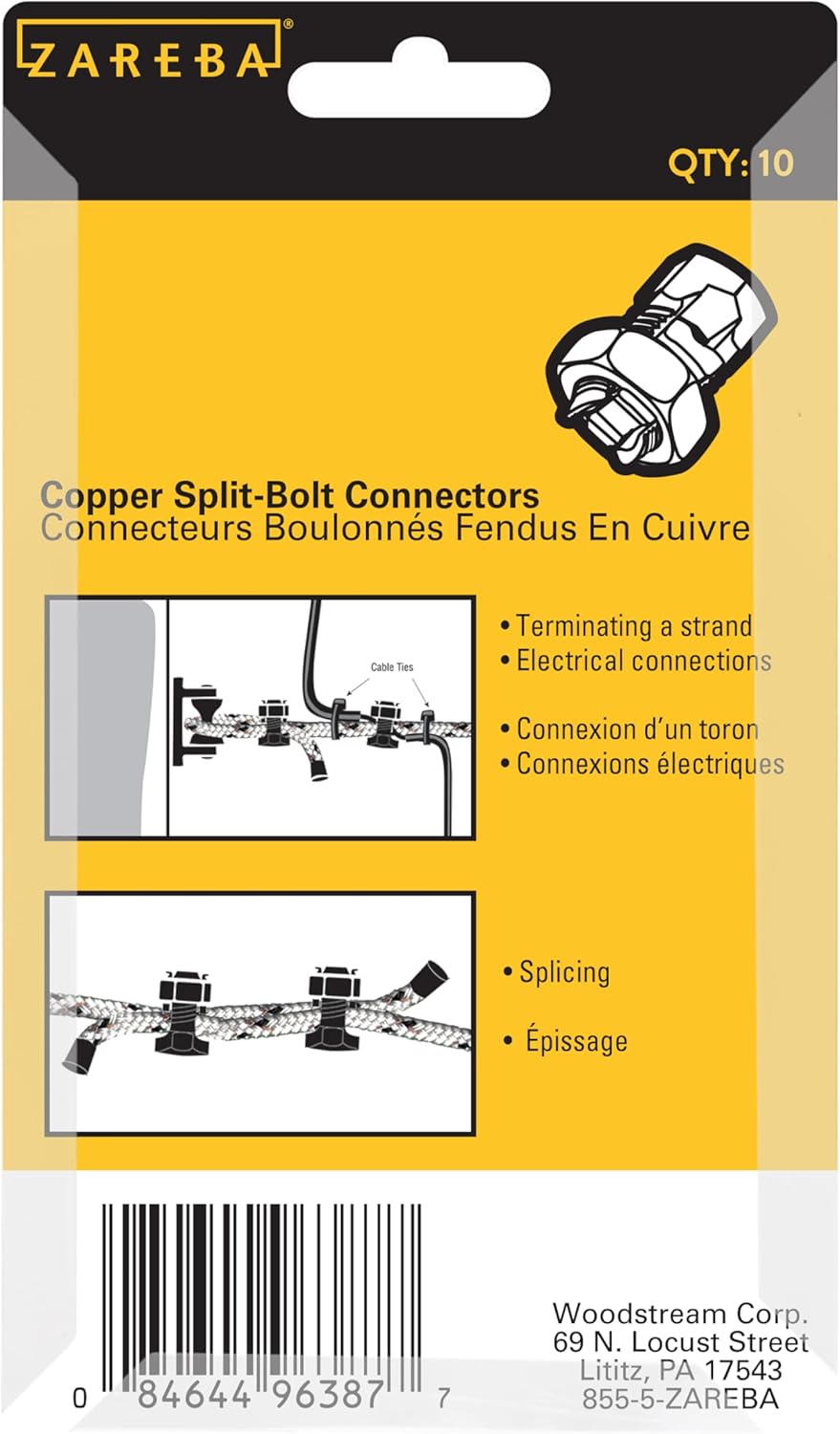Zareba Copper Split Bolt Connecter for Electric Fence Charger, Electric Fence and Grounding Rods - ASPLTC10-Z - 10 Pack - Includes 10 Copper Split Bolt Connectors