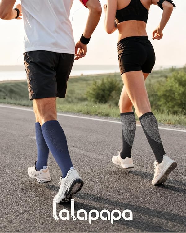 Lalapapa Extra Cushion Cotton Compression Socks for Women Men - 20-30mmHg Ankle Arch Support Socks for Flying Travel Nurse, Comfortable Breathable, 1 Pair Blue, S /M by Lalapapa - Image 6