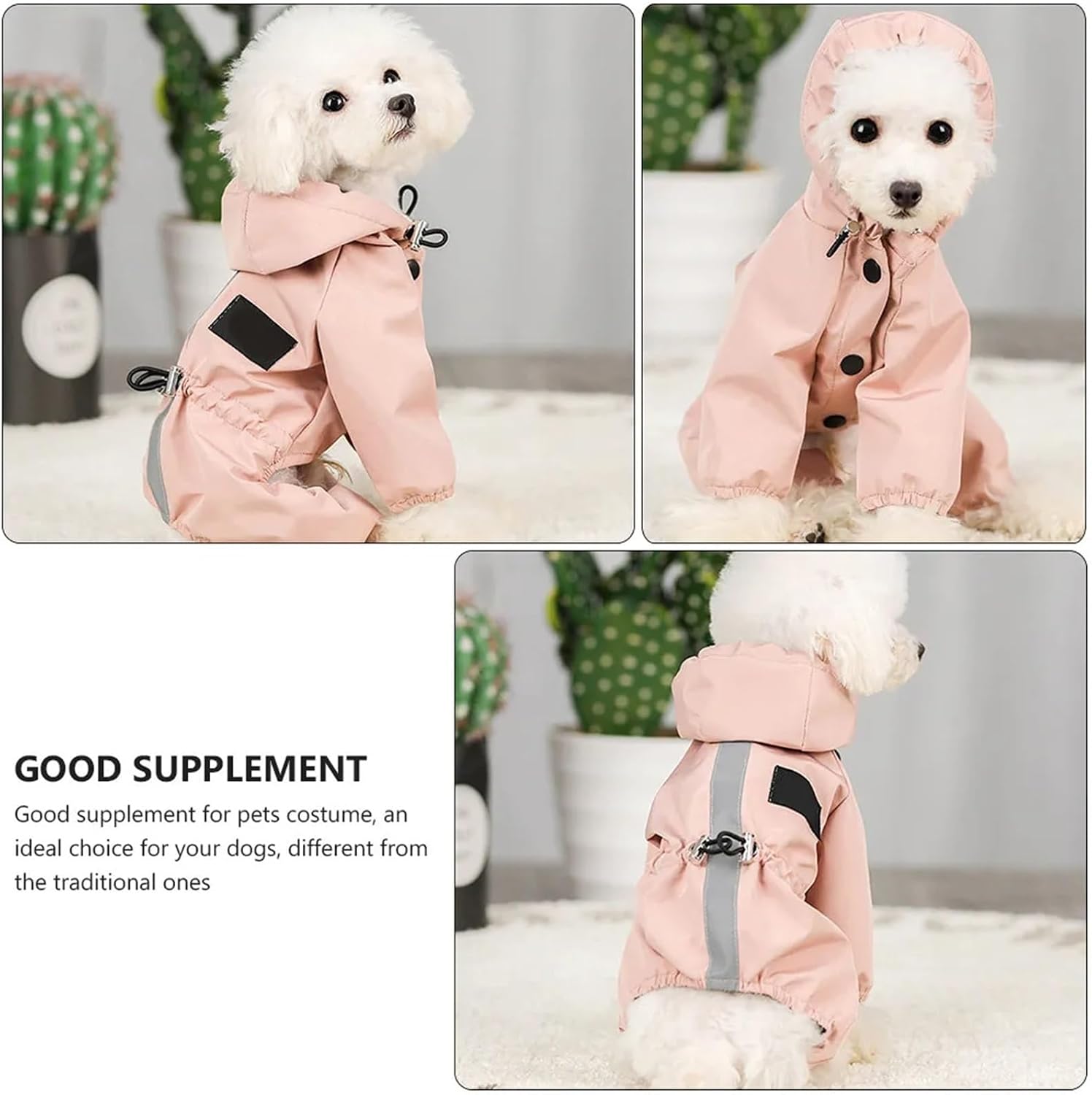 Dog Raincoat Clear Waterproof Reflective Adjustable Drawstring Breathable Jacket for Outdoor Walking Jogging Pet Costume