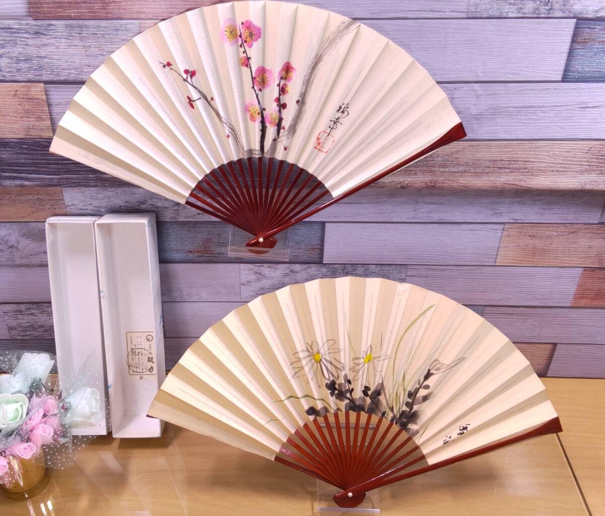 扇 置物 2つセット 祝い お正月 伝統 日本文化 綺麗　扇子JAPAN和室盆栽 扇 置物 2つセット 祝い お正月 伝統 日本文化 綺麗 扇子JAPAN