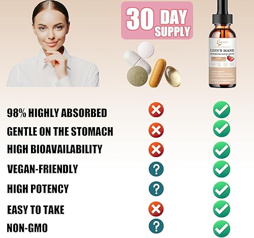 Miniatura 4 de JINGYAT Gotas líquidas de complejo de hongos, suplemento de hongo melena de león, suplemento de hierbas 10 en 1, tintura de melena de león orgánica,