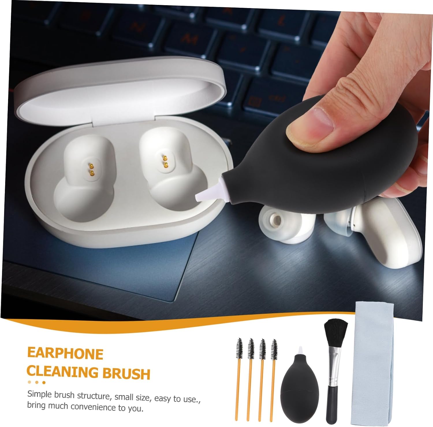 1set Earphone Cleaning Kit Brushes Cotton Swabs Air Blower Cloth for Headphone Maintenance Compact Portable Earbud Cleaning Tools for Home Travel