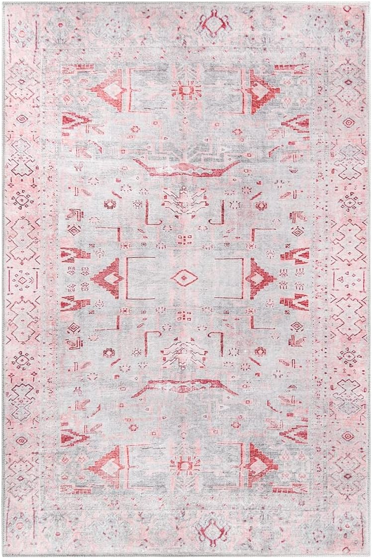 BLUENILEMILLS Rustic Farmhouse Geometric Power-Loomed Indoor Area Rug Collection, Oriental Flatweave Runner Rug with Durable Cotton Canvas Backing, 5' x 7' 6", Berry Red