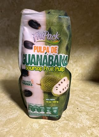 Corossol, FruPack Guanabana Soursop Fruit Pulp, Real Fruit Chunks, 16 oz, Colombian Product, Makes 5 Servings
