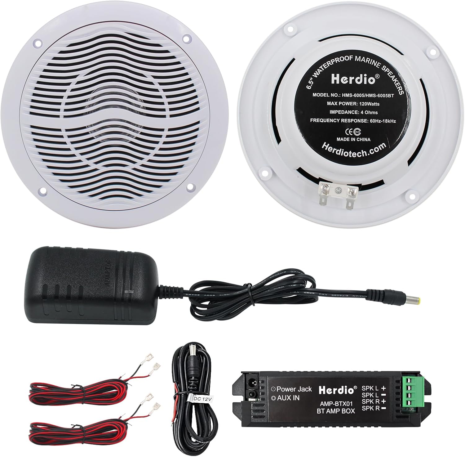Herdio 6.5 Inch 2-Way Waterproof Marine Bluetooth Ceiling Speakers, 120W Flush Mount, Suitable for Boat ATV UTV Golf Cart Camper RV Hot Tub Bathroom Outdoor, 1 Pair, White