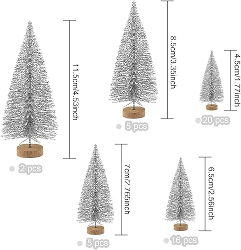 Miniatura 2 de KUUQA 48 Pcs Mini Christmas Trees - Bottle Brush Tabletop Model for Decoration, DIY Room Decor, Diorama Models (Silver), Small Size Plata