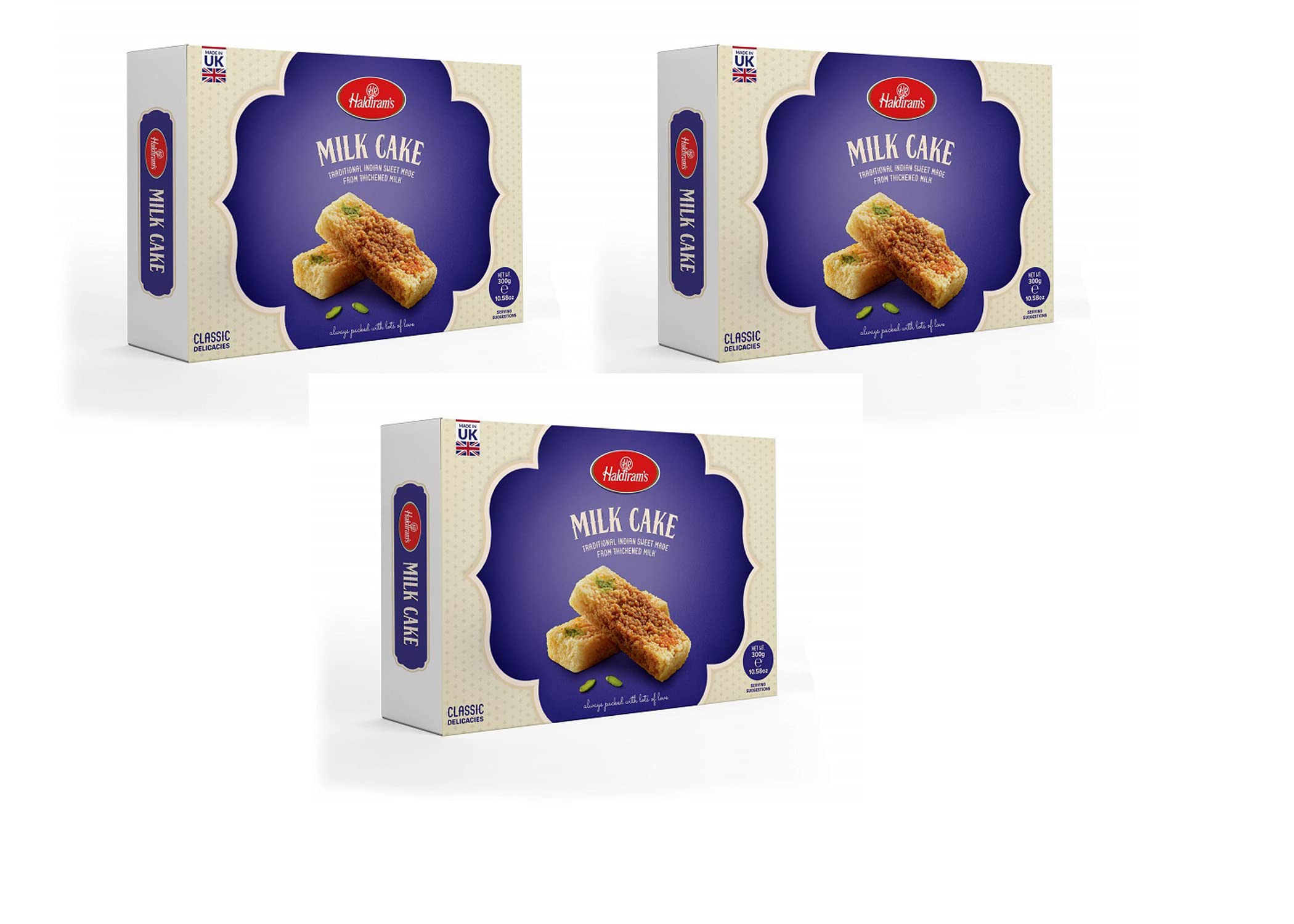 Haldiram Gâteau au lait 300g (lot de 3) - Sucré indien - Fabriqué à partir de lait de buffle et de sucre de canne - Goût sucré et caramélisé