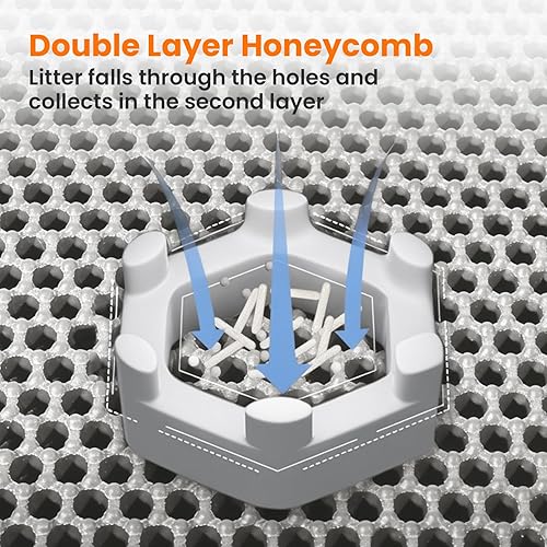 Miniatura 4 de Jumbo Cat Litter Mat, 46x26 Inches Double Layer Honeycomb Litter Trapping Mat, Non Slip Waterproof Urine Proof Extra Large Cat Litter Box Mat,