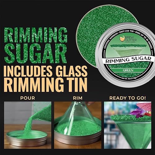 Miniatura 3 de Brew Glitter - Azúcar verde con rimming (4 onzas, 1 lata de barra) Decoración de cóctel para bebidas mixtas y refrigerios