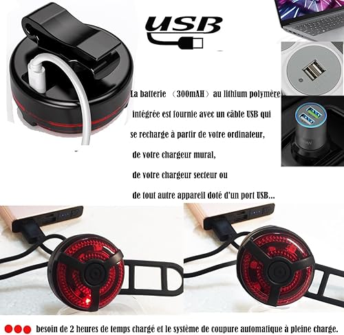 Miniatura 7 de Paquete de 2 luces traseras de bicicleta, luz LED recargable por USB, luz trasera de bicicleta, linterna de seguridad para bicicleta, 5 opciones de