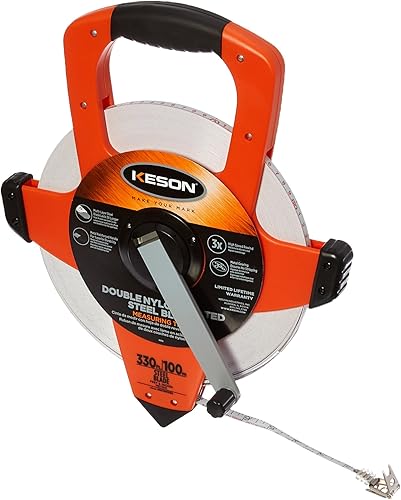 Keson NRS18M330 Cinta métrica de hoja de acero reforzado con nailon, rebobinado de velocidad con doble gancho (graduaciones pies., in., 18 y m, cm, disponible en Yaxa Venezuela