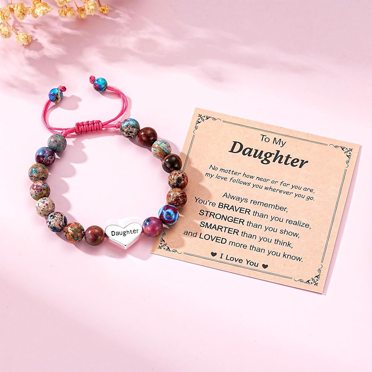 Granddaughter Daughter Gifts -Heart Natural Stone Beaded Bracelet for Girls, Valentines Birthday Gifts for Girls Daughter Granddaughter - Image 2