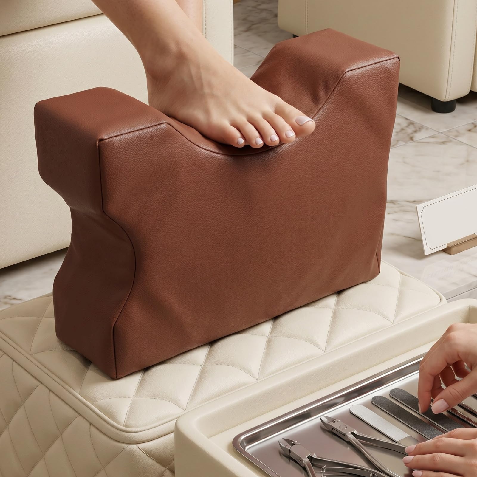 TEHAUX Sgabello per Pedicure e Manicure Supporto Postura, Altezza Regolabile, Imbottitura in Spugna ad Alta Resilienza, Superficie Antiscivolo in Pelle Pu Arancione per Ufficio e Camera