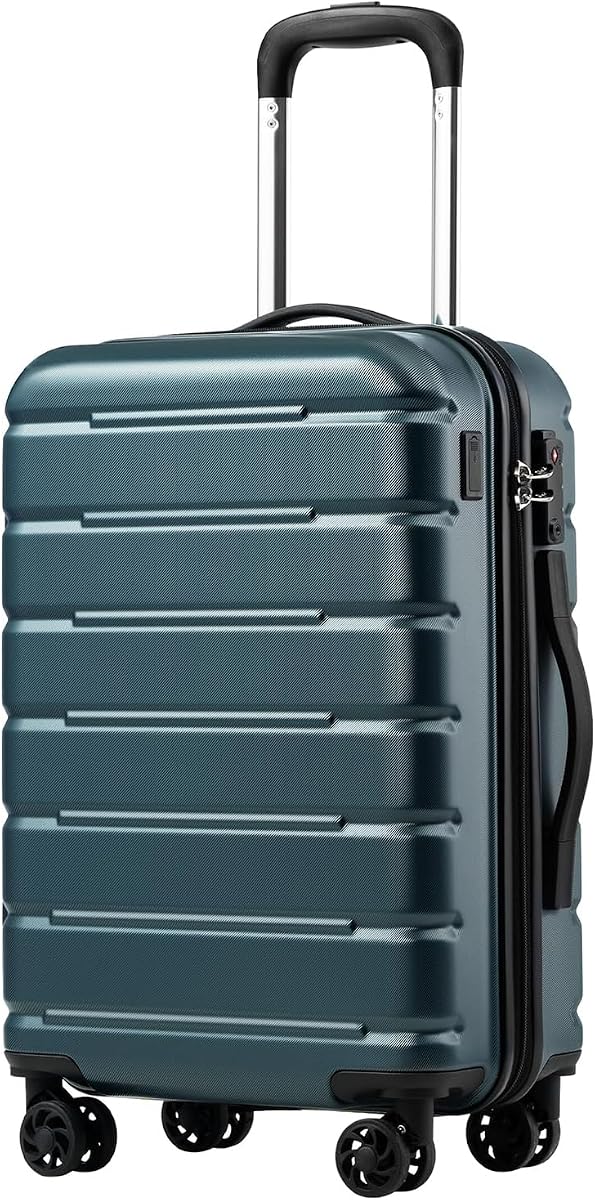 Coolife Maleta de equipaje Spinner TSA Lock Puerto USB expandible (solo 28 '') Equipaje rígido liviano (azul verde azulado, S (20in_carry on))